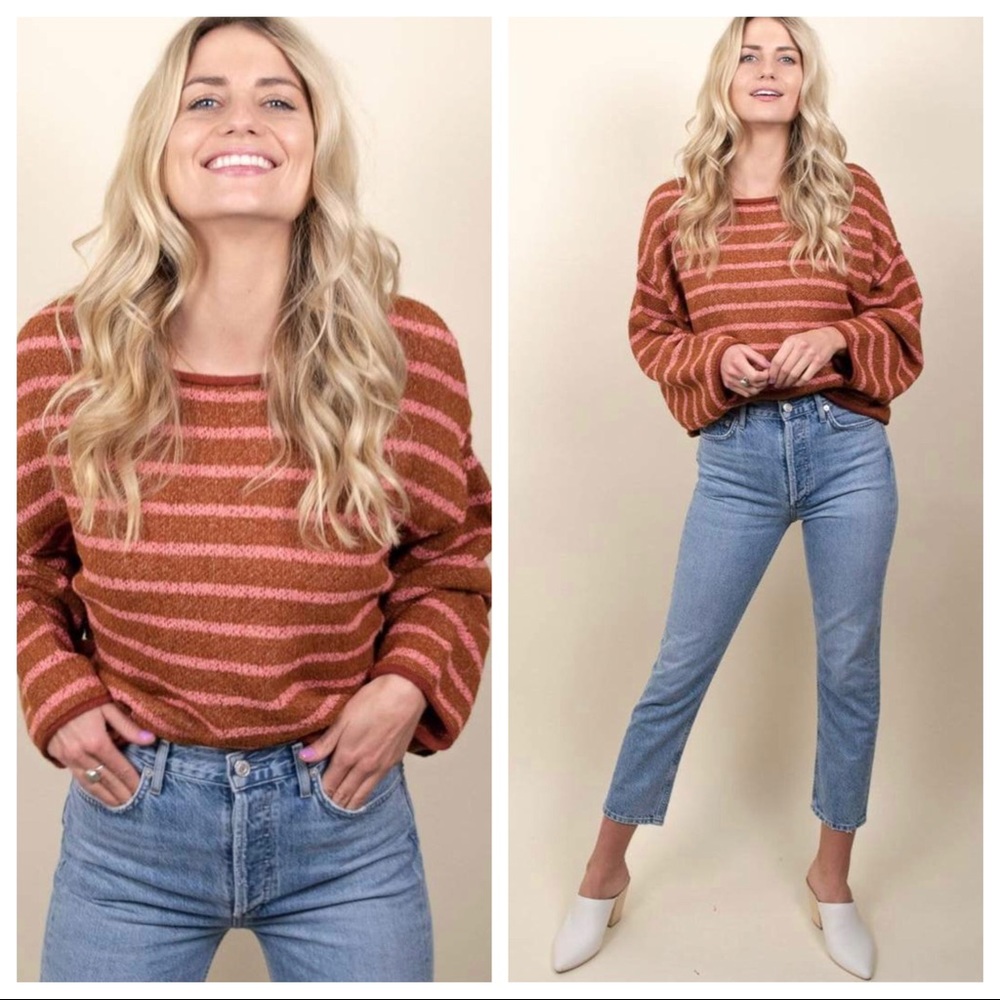 Striped Rust and Pink Women's Sweater
